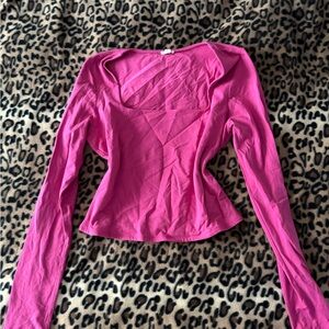 Garage Long Sleeve Scoop Neck Top in Bright Pink